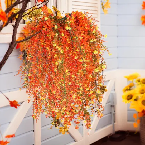6 Pcs Artificial Hanging Plants Fall Faux Eucalyptus Leaf Fall {3}