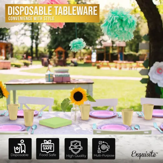 Exquisite 350 Pcs Plastic Plates for Party &ndash; Disposable Plates Set &ndash; 50 Each of 9" Dinner Plates, 7" Dessert Plates, Plastic Cups, Napkins & Plastic Cutlery &ndash; Plastic Dinnerware by Party Solids Easter {5}