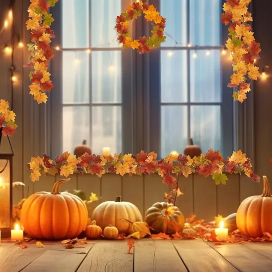2 Pack Fall Garland Maple Leaf, 13.12Ft Hanging Thanksgiving Decor {3}