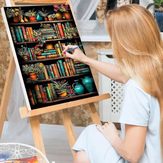 Framed Paint by Numbers Bookshelf for Adults Beginners, 8x12in {2}
