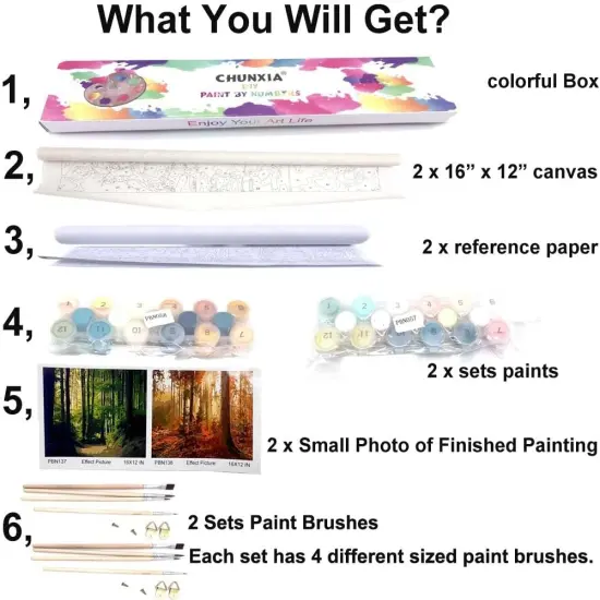2 Pack Rolled Canvas Wall Art Easy Painting by Numbers Kit,12x16inch(255-256) {5}