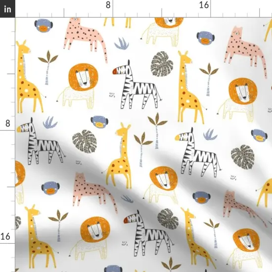 Various Fabrics by the Yard or Fat Quarter Whimsical Animals Scandi Kids Baby Playroom Jungle Leopard Giraffe Zebra Monkey Lion Palm Safari Zoo Novelty Hand Drawn Dots Nursery Nature Custom Printed Fabric by Spoonflower {2}