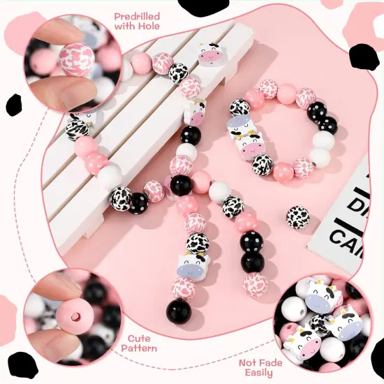 200 PCS Cow Print Wood Beads {3}