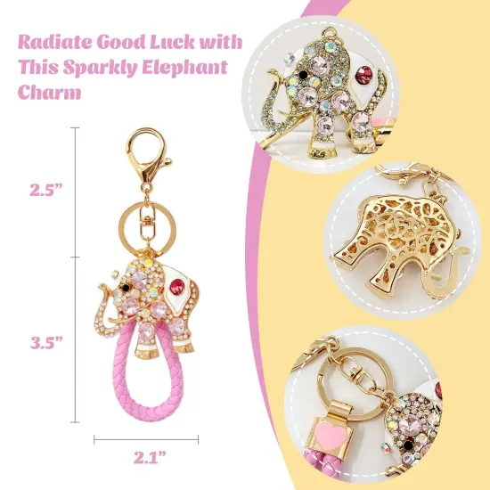 Wrapables Crystal Bling Keychain, Keyring Purse Handbag Pendant Charm, Pink Elephant {2}