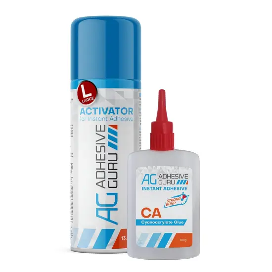 ADHESIVE GURU AG240 CA Glue (3.5 oz) & Activator Spray Set (13.5 fl oz), Transparent Super Glue and Accelerator Aerosol Kit {2}