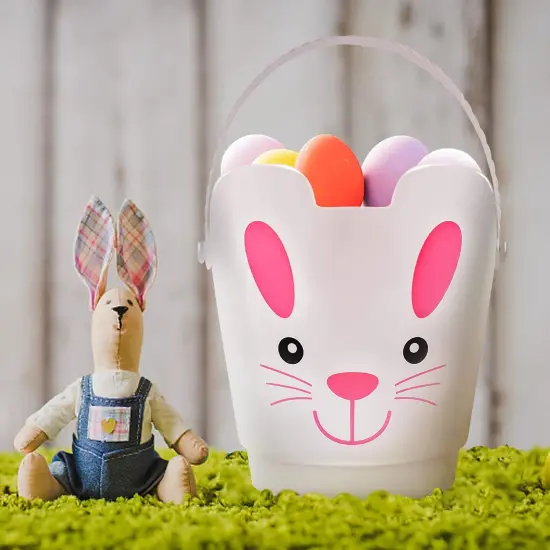 Easter Buckets, Set of 3 Plastic Easter Bunny Baskets with Handles, Empty Plastic Easter Pails for Kids Easter Egg Hunt Party Favors {3}