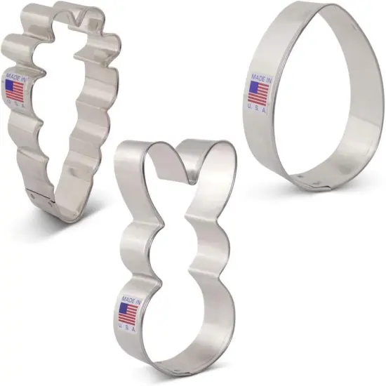 Easter Fun Cookie Cutters 3-Pc. Set Made in the USA by Ann Clark, Easter Bunny, Egg, and Carrot {1}