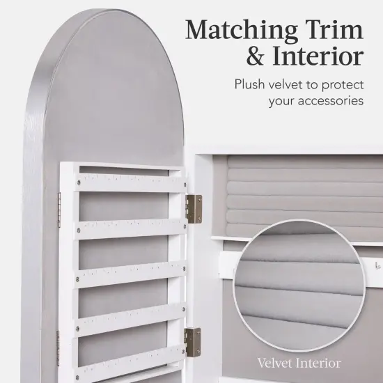 Best Choice Products Door/Wall Mounted Arch Mirror Jewelry Armoire, w/ Metal Frame, Lockable Door Silver {4}