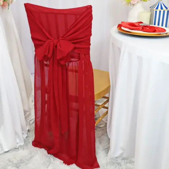 1 Piece Vibrant Apple Red Chiffon Chiavari Chair Cover with Sash Elegant Event Backdrop Accent {2}
