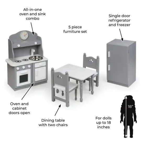 Badger Basket Kitchen Furniture Set for 18 inch Dolls - Gray/White {3}
