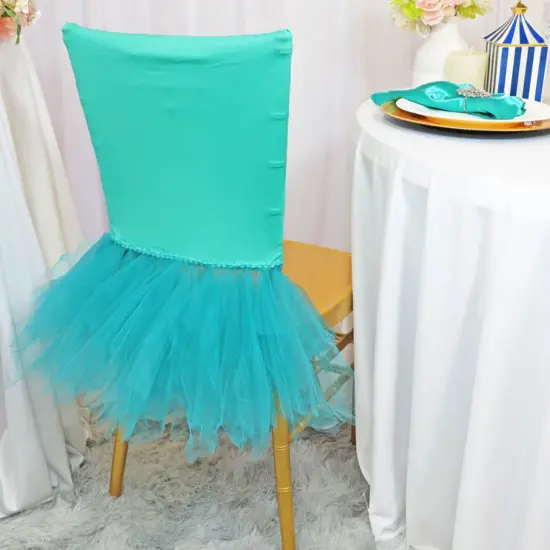 1 Piece Tiff Blue Or Aqua Blue Ballerina Spandex Chiavari Chair Cover Sleek Stretch Fit with Flowing Skirt {2}