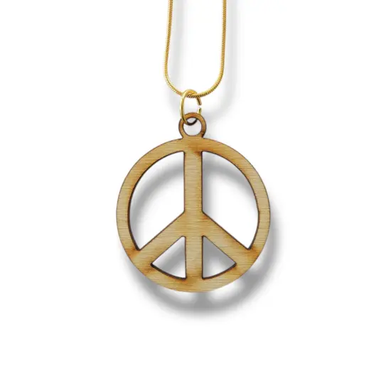 Necklace - Peace Symbol - Snake and Cable Link chains - Birch wood Gold Chain {1}