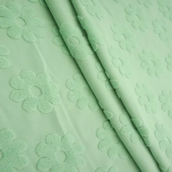 1 Yard Daisy Floral Towel Jacquard Knit Fabric 250 GSM, 58/60&Prime; Wide Polyester Spandex Blend SAGE {3}