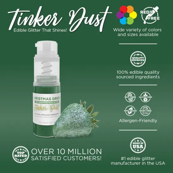 Bakell - Christmas Green Tinker Dust Edible Glitter (4g, 1x Spray Pump) for Food, Desserts, and Beverages! {2}