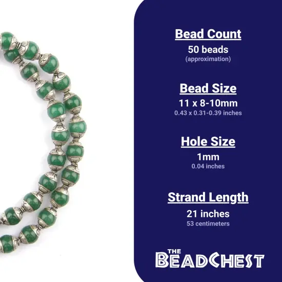 The Bead Chest Capped Jade with Silver Gemstone Beads, Full Strand of Round Nepalese Stone Beads, Great for DIY Jewelry Necklace & Bracelet Making {3}