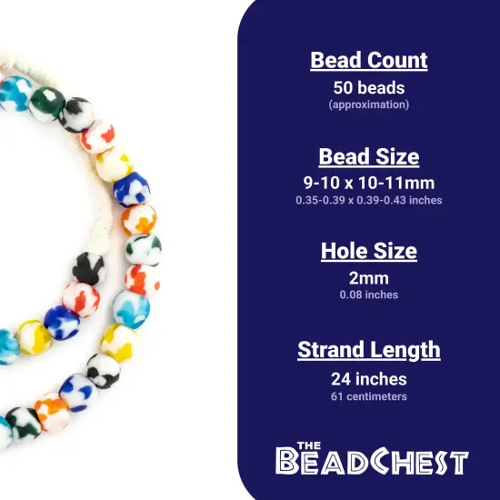 The Bead Chest African Recycled Glass Beads &ndash; Handmade in Ghana &ndash; Multicolor Fused 11mm Strand for Jewelry Making, Crafts, and Home Decor I Approximately 50 Beads {4}