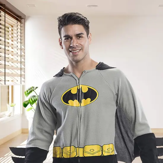 Mens Batman Onesie Costume Gray Black Jumpsuit with Cape {4}