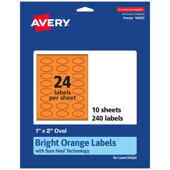 Avery Bright Orange Paper Labels, 1" x 2" Oval {7}