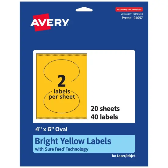 Avery Bright Yellow Paper Labels, 4" x 6" Oval {1}