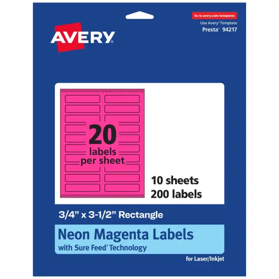 Avery Neon Magenta Paper Labels, 0.75" x 3.5" Rectangle {7}