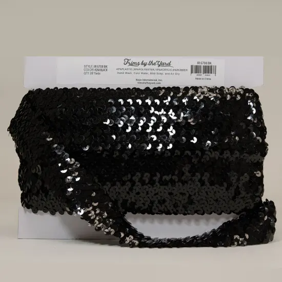 5 yards of 4 Row 1 1/2" Metallic Stretch Sequin Trim | 5 yard cut Black {3}