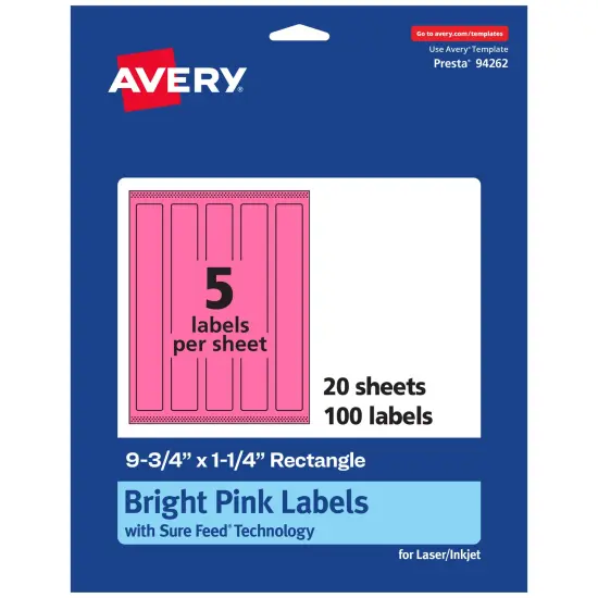 Avery Bright Pink Paper Labels, 9.75" x 1.25" Rectangle {1}