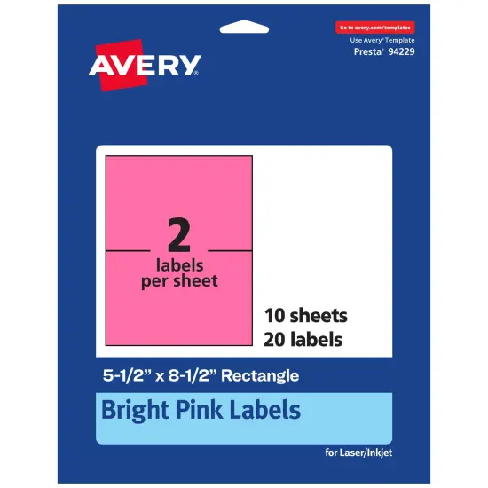 Avery Bright Pink Paper Labels, 5.5" x 8.5" Rectangle {7}