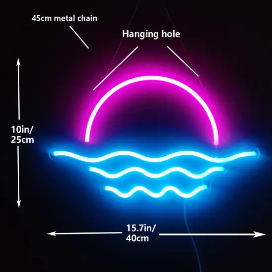 Summer Sunrise Sunset Neon Sign &ndash; Dimmable Wave LED Light for Tropical Bedroom & Bar Decor (Ice Blue & Pink, 15.6in) {5}