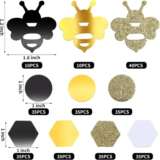 410 Pieces Bee Confetti Gold Glitter, Yellow Black, Circle Confetti Honeycomb Hexagon Confetti for Bee Themed Party Baby Shower Birthday Table Decoration {2}