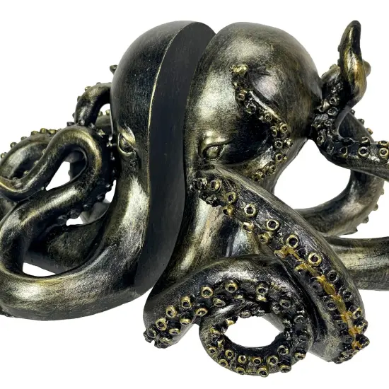 Bronze Octopus Bookends Set of 2 Nautical Polyresin Coastal Shelf Decor {4}