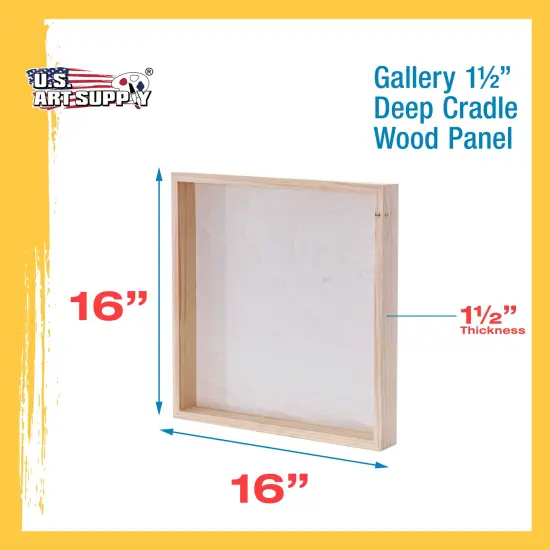 Unfinished Cradled Wood Panels for Painting, 2 Pack of 16x16 inch - Gallery Birch Wooden Canvas Boards 1-1/2" Deep - Mixed-Media Craft, Acrylic, Oil, Encaustic, Paint Pouring {3}