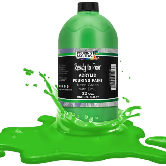 Pouring Masters Neon Green with Envy Ready to Pour Acrylic Pouring Paint - Premium 32-Ounce Pre-Mixed Fluid Acrylic Paint - Fluid Art Supplies for Canvas, Wood, Paper, Tile & Rocks {1}