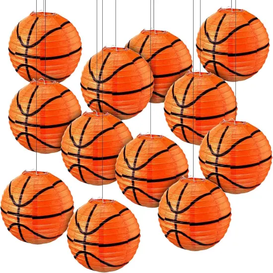12 Pcs Basketball Paper Lanterns Party Decorations 8 Inch Hanging Basketball Decorations Paper Ceiling Decor Centerpieces {1}