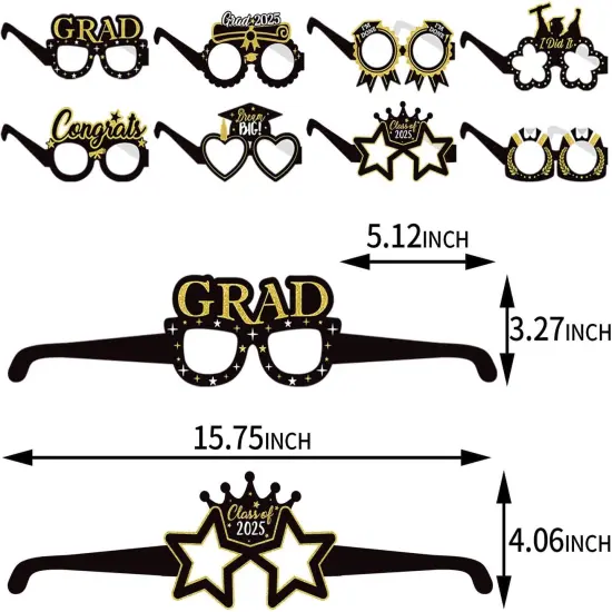 Black-Gold Graduation Party-Decorations Photo-Booth Props - 16pcs Cap 2025 Class Congrate Grad Photography Props,Senior College Favors Sunglasses Decor Supplies {2}