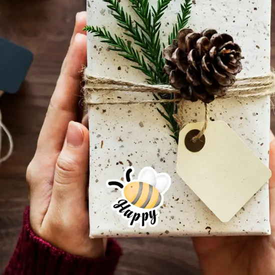 Bee Happy Cartoon Bee Stickers, 500 Multicolor Thank You Stickers for Small Business, Paper, Glossy, Indoor Use {5}