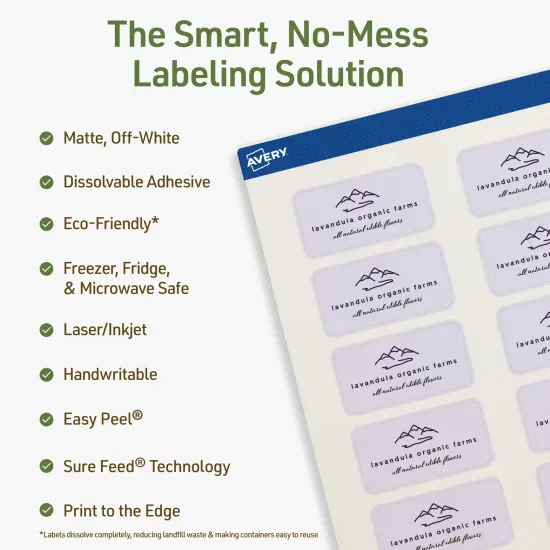 Avery Dissolvable Labels, 1" x 2" Rectangle {8}