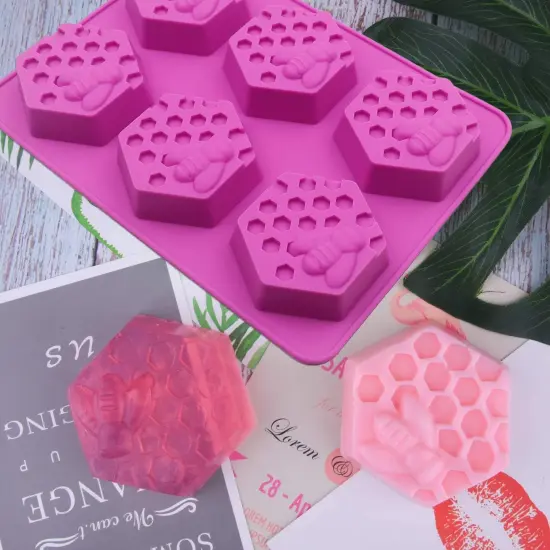 2 Pack Honeycomb Silicone Soap Molds, 6 Cavity Hexagon Bee Silicone Molds for Soap, Lotion Bars, Wax Melts, Beeswax (Purple) {2}