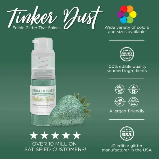 Bakell - Emerald Green Tinker Dust Edible Glitter (25g, 1x Spray Pump) for Food, Desserts, and Beverages! {3}