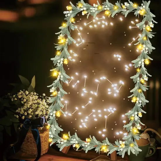 Olive Garland with Lights Battery Operated with Timer 6FT Vine Lights Prelit Garland Artificial Green Garland for Mantle Fireplace Garland for Table Spring Holiday Christmas Wedding Decoration {4}