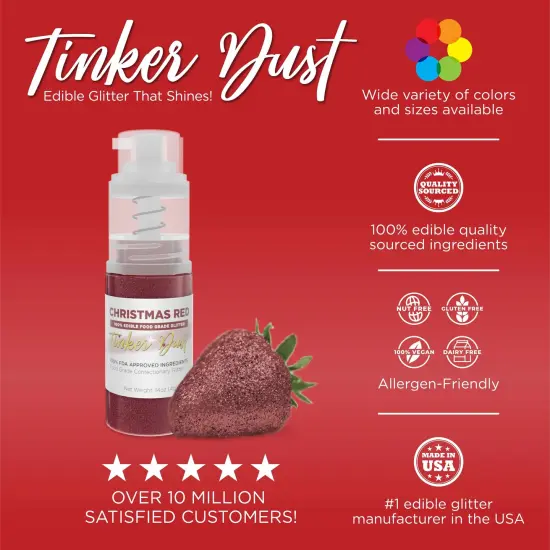 Bakell - Christmas Red Tinker Dust Edible Glitter (25g, 1x Spray Pump) for Food, Desserts, and Beverages! {3}