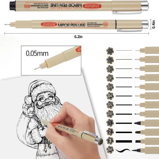 Micro Fineliner Drawing Art Pens: 12 Black Fine Line Waterproof Ink Set Artist Supplies Archival Inking Markers Liner Professional Sketch Outline Anime Sketching Artist Illustration Watercolor {2}