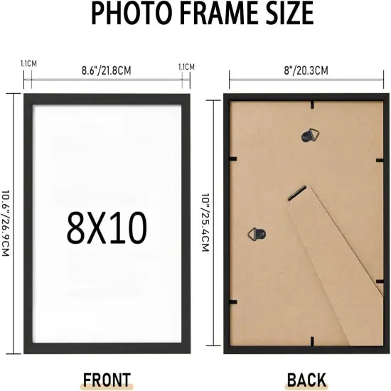 8x10 photo frame set of 4 pieces, Natural Black wooden frame with organic glass, used for desktop horizontal or vertical display of guest replacement photos (8x10 inch Black) {2}