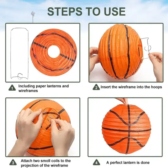 8 Pcs Basketball Paper Lanterns 8 Inch Basketball Shaped Sport Paper Lanterns Basketball Hanging Lanterns for Boys and Girls Basketball Theme Birthday Party Decorations {4}