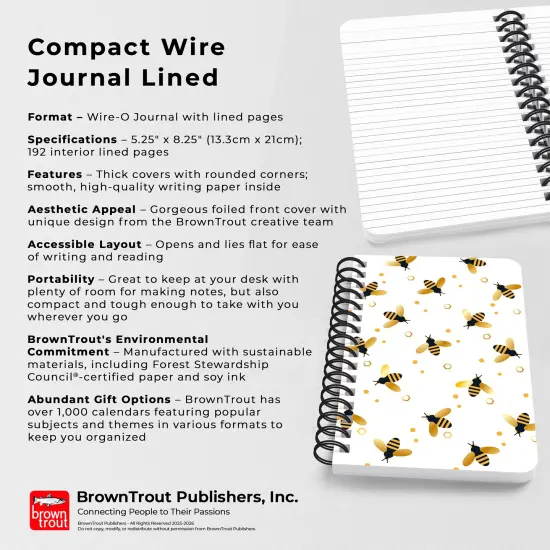 Busy Bees | 5.25x8.25 Inch Compact Wire Journal | Non-Dated | Foil Stamped Cover {5}