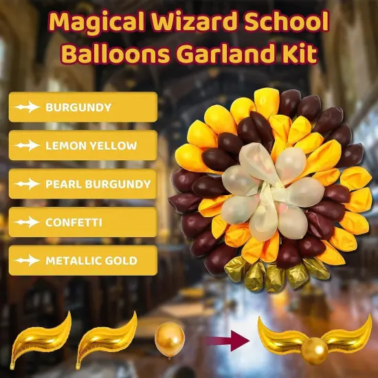 170Pcs Magical Wizard School Balloons Garland Party Decorations Burgundy Confetti Balloons Metallic Gold Balloons for Kids Birthday Party Magical Theme Baby Shower Supplies Favors {2}