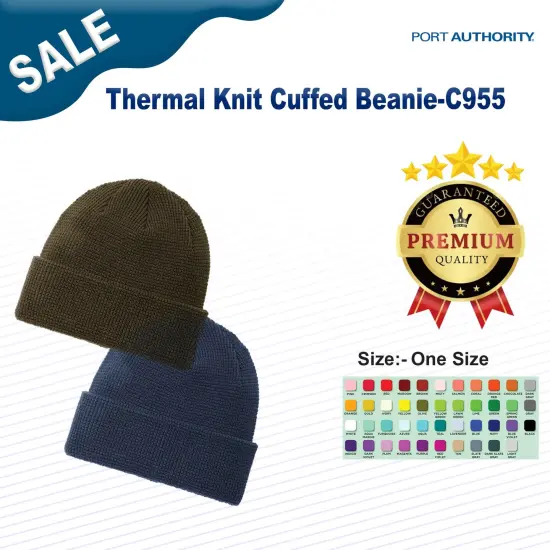 Port Authority&reg; Thermal Knit Cuffed Beanie Deep Black {2}
