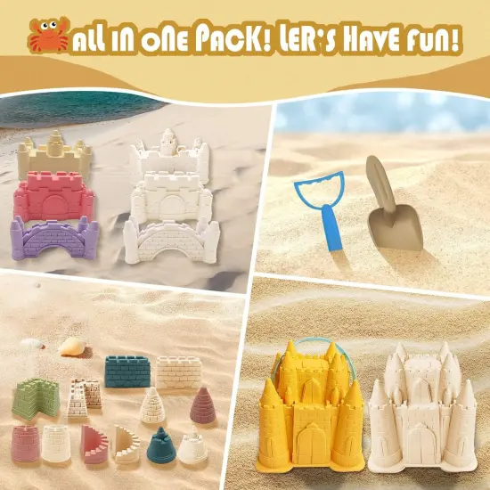 Summer Beach and Sand Castle Kit, 12 PCS Sand Toys for Kids Outdoor with Sand Castle Bucket, Molds, Rake and Shovel, Great Toys for Beach {4}