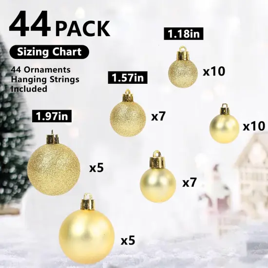 44Pcs Christmas Ball Gold Christmas Ornaments Set for Garden, Backyard, Holiday, Wedding, Party Decorations Shatterproof Christmas Decorations Ornaments Bulk Balls (10pcs 2&rdquo;, 14pcs 1.57&rdquo;, 20pcs 1.18&rdquo;) {4}