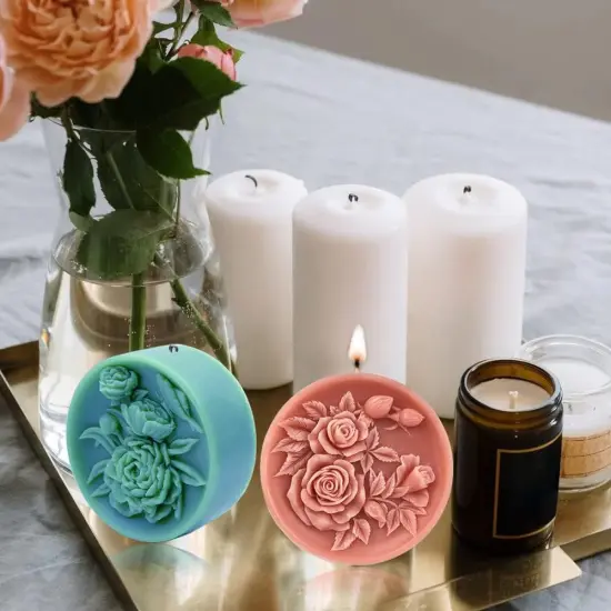 2PCS Round Flower Soap Molds for Soap Making, Rose Resin Candle Mold Silicone, Bath Bombs Lotion Bar Silicone Mold, 3D Mold {3}