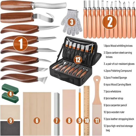 Wood Carving Kit,35-in-1 Wood Whittling Kit for Beginners,Wood Carving Knife Set Whittling Knife Wood Carving Knives Carving Tools with Large Storage Tool Bag(35PCS) {2}
